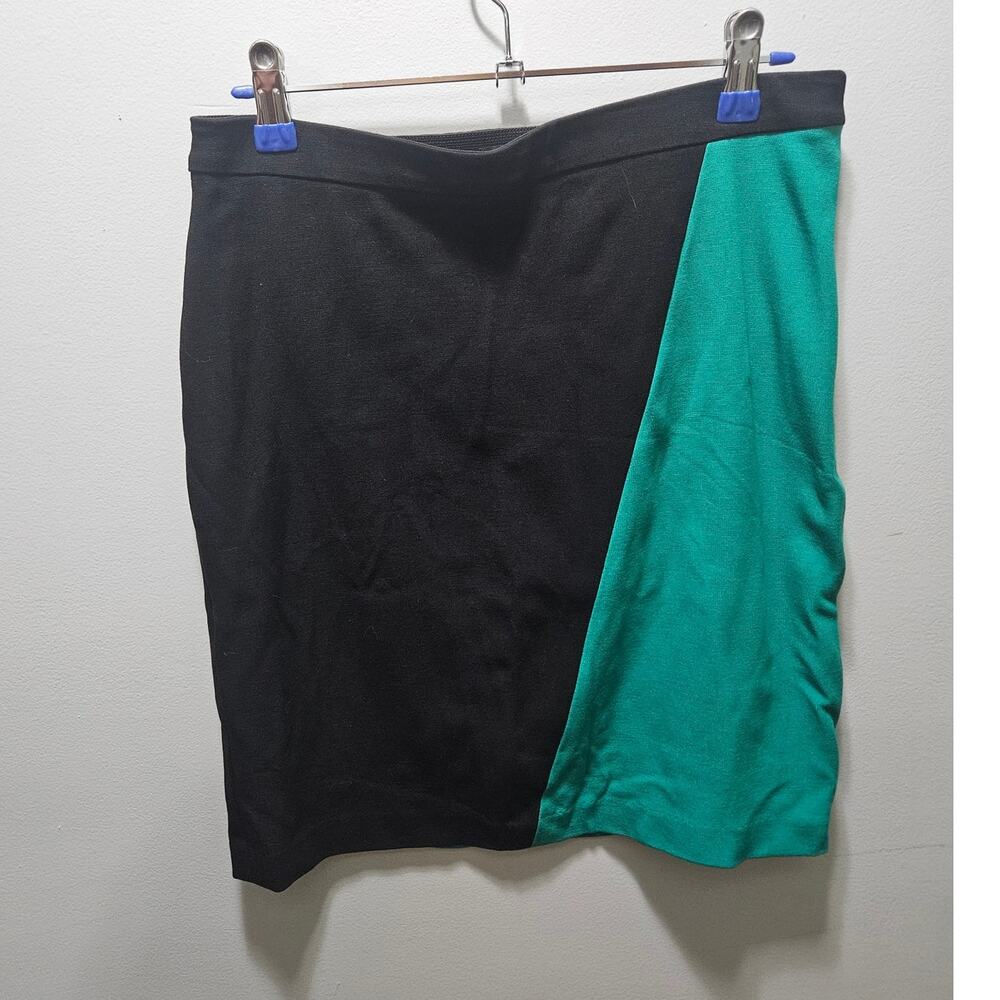 Ann Taylor Black Green Colorblock Pencil Skirt Size 2 Stretch Mod